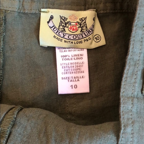 JUICY COUTURE Linen green short shorts tie belt Size 10 pockets cuff - Picture 5 of 9